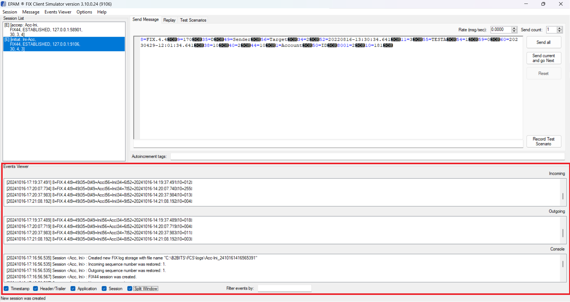 FIX Client Simulator split message