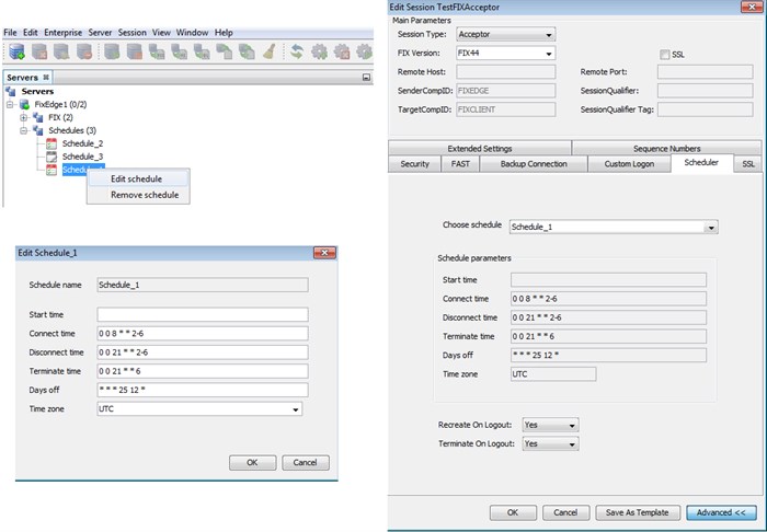 FIX server session scheduler